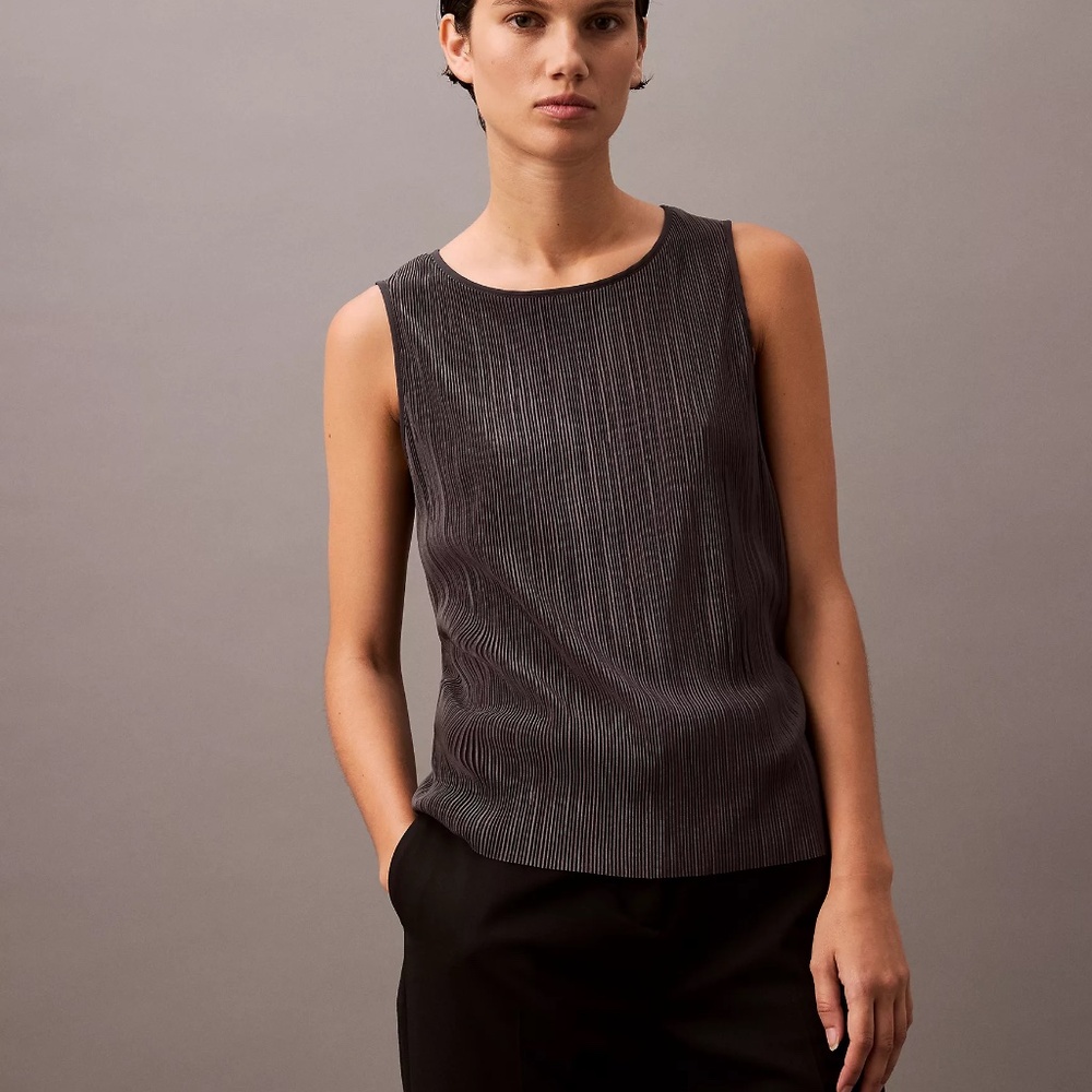 BNWT NEW Calvin Klein Plisse Tank Top Shirt Ebony issey mistake Sz X-LARGE!